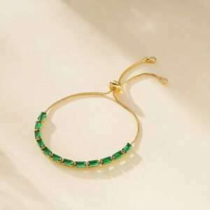Adjustable Tennis Bracelet 14K Gold Plated Cubic Zirconia Bracelet Emerald Gift